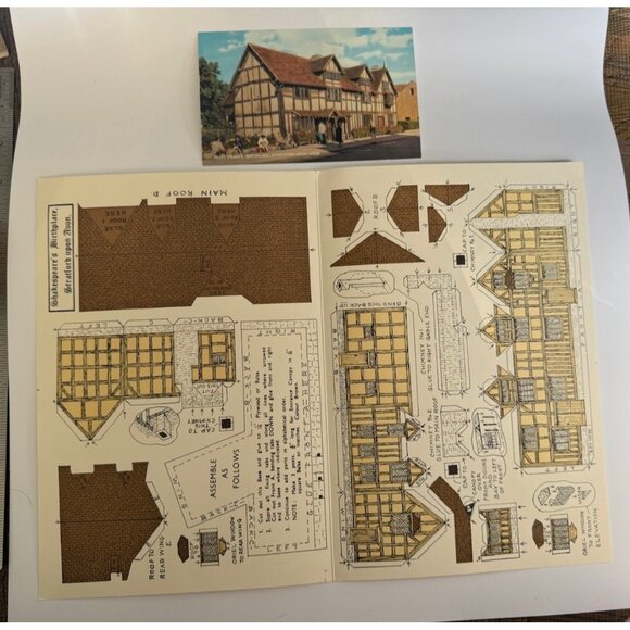 Vintage Shakespeare's Birthplace Postcard & Paper Cut-Out Model Stratford - Picture 1 of 7